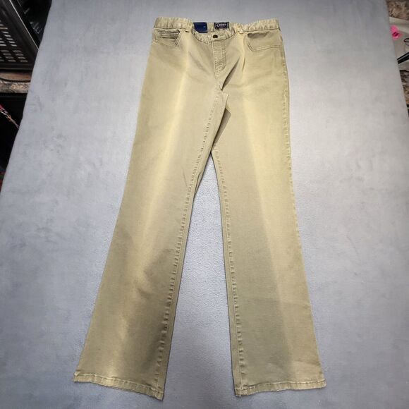 NWT Chaps Denim Pants Womans 12 Green Straight Leg Stretch Distressed - Picture 1 of 10